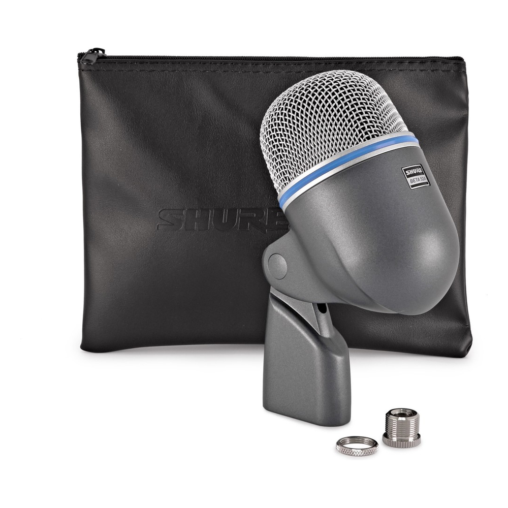 Shure BETA 52A kutu içeriği: mikrofon, çanta ve vida adaptörü