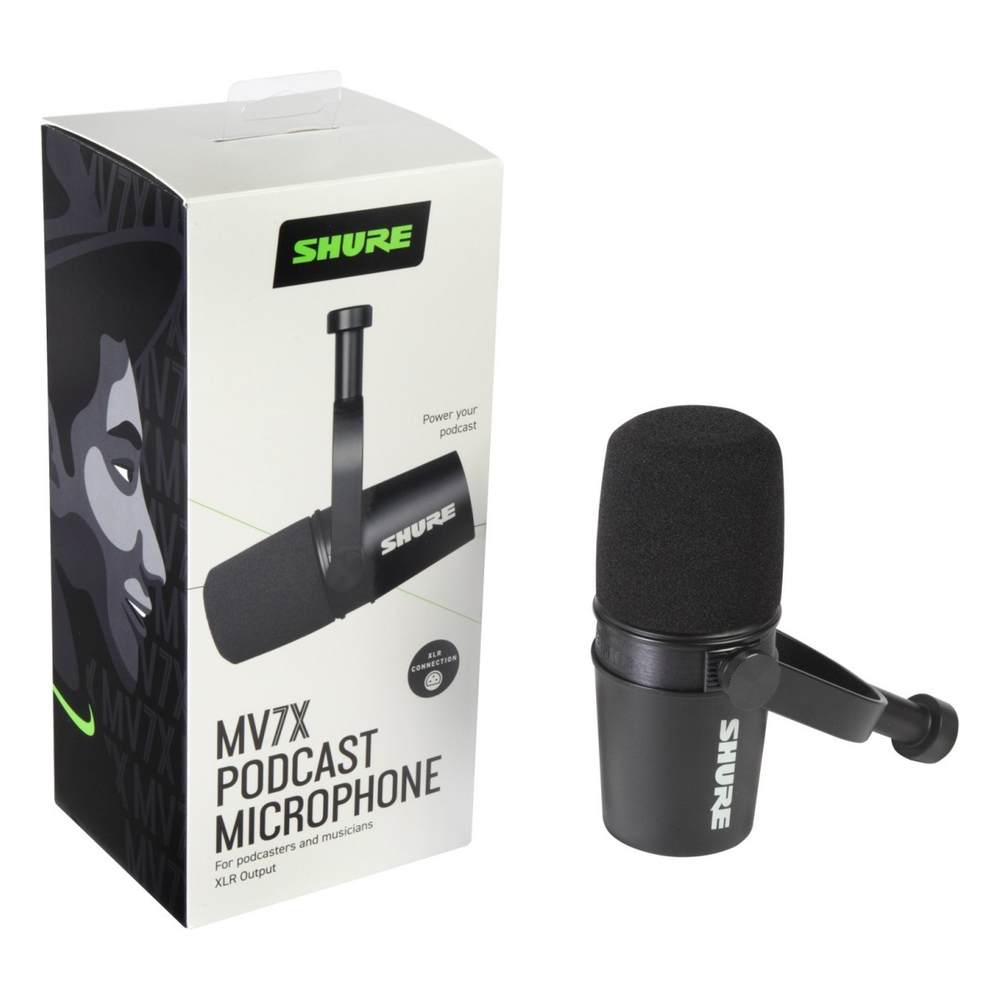 Shure MV7X kutusu ve mikrofon