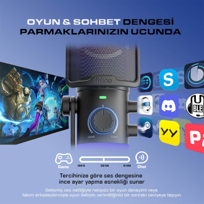 Fifine Ampligame AM6 USB RGB Oyuncu Yayıncı Bilgisayar Mikrofonu - 5