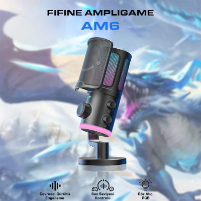 Fifine Ampligame AM6 USB RGB Oyuncu Yayıncı Bilgisayar Mikrofonu - 3