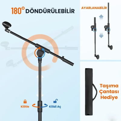 Larkin MS200 Üst Kalite Profesyonel Mikrofon Standı (Taşıma Çantası ve Tutacaklı) - 5